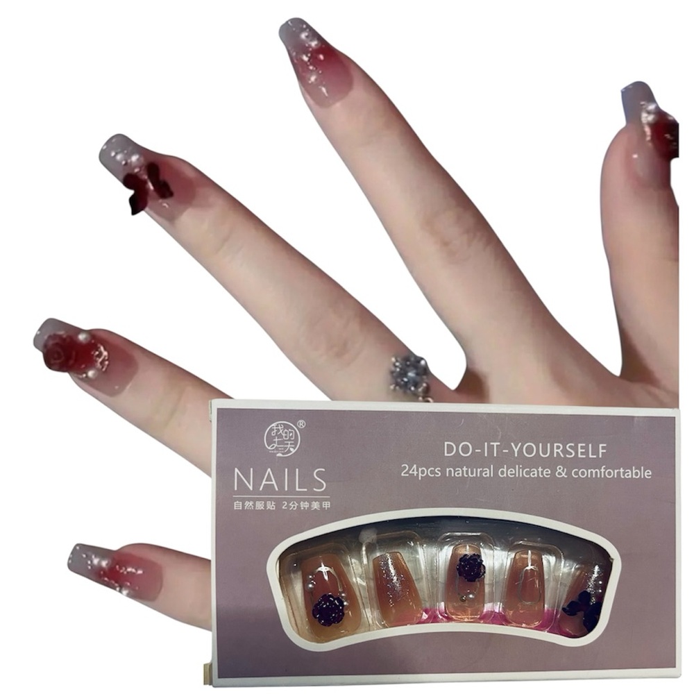 Rose Butterfly cover with White Pearl Press on nail nude color - Picture 2 of 5